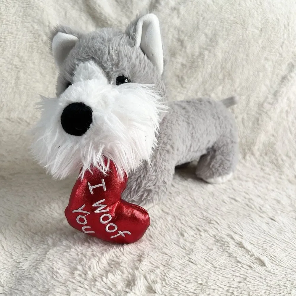 Walgreens I Woof You Heart Schnauzer Dog Plush Grey 12” Valentines Stuffed Toy
